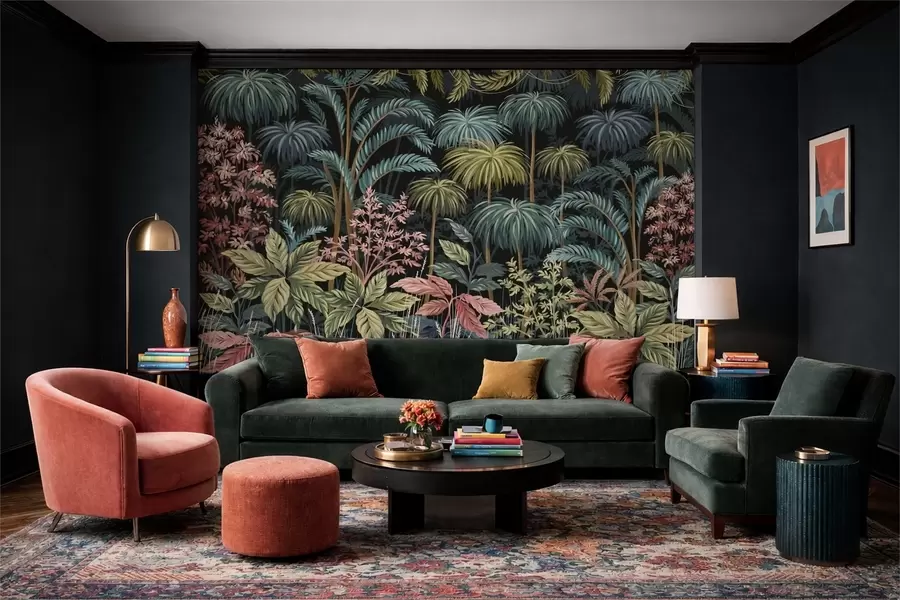 murales de pared Follaje tropical denso con hojas grandes. w05116