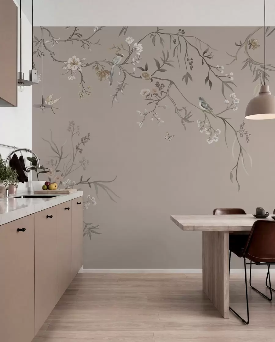 murales de pared Ramas y aves sobre topo w05127v3