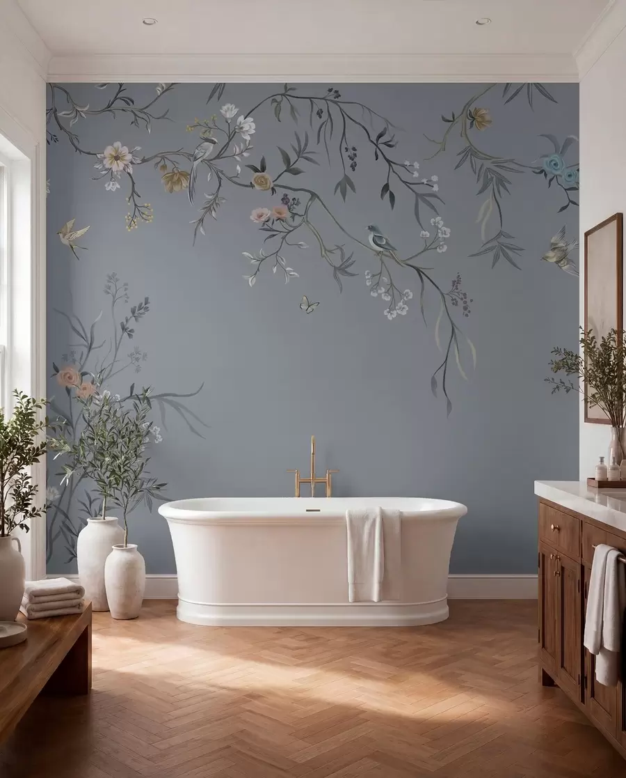 murales de pared Ramas y aves sobre pizarra w05127v5