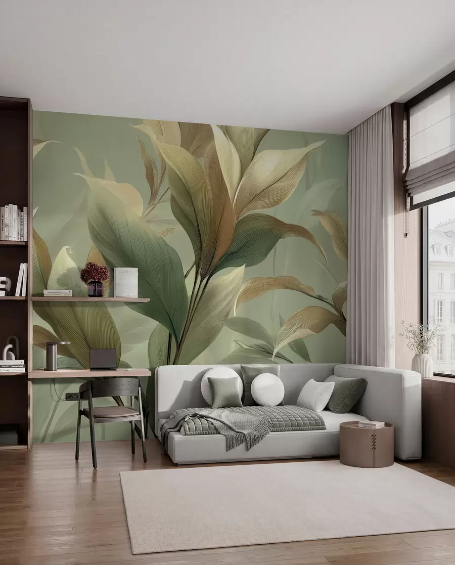 murales de pared Grandes hojas tropicales w09688