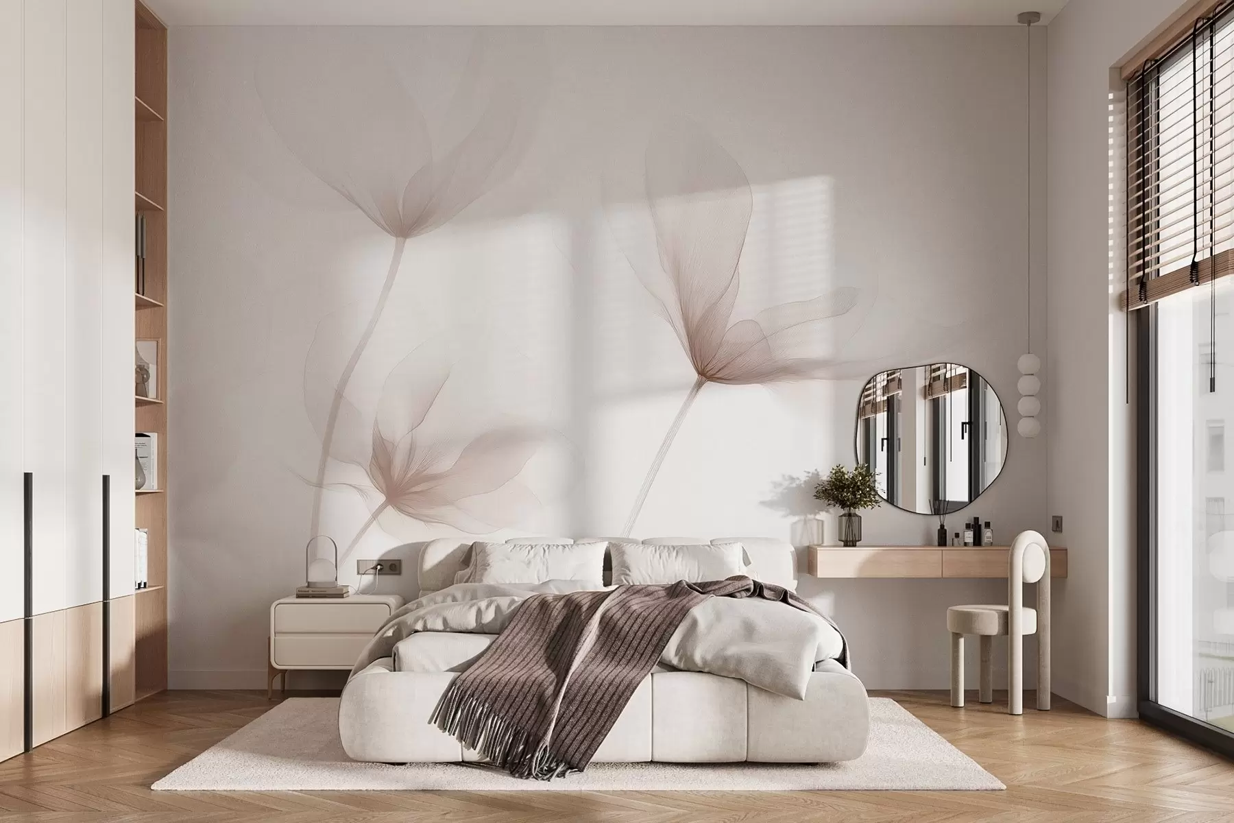 murales de pared Flores beige aireadas en un estilo minimalista y ligero. w09734