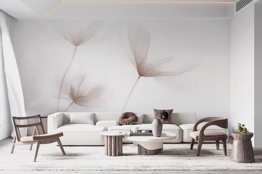 murales de pared Flores beige aireadas en un estilo minimalista y ligero. w09734