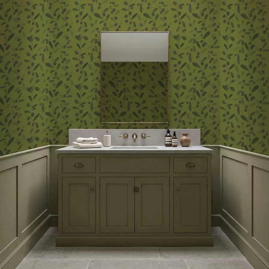 murales de pared Ramas verdes con hojas y bayas en olivo a01113