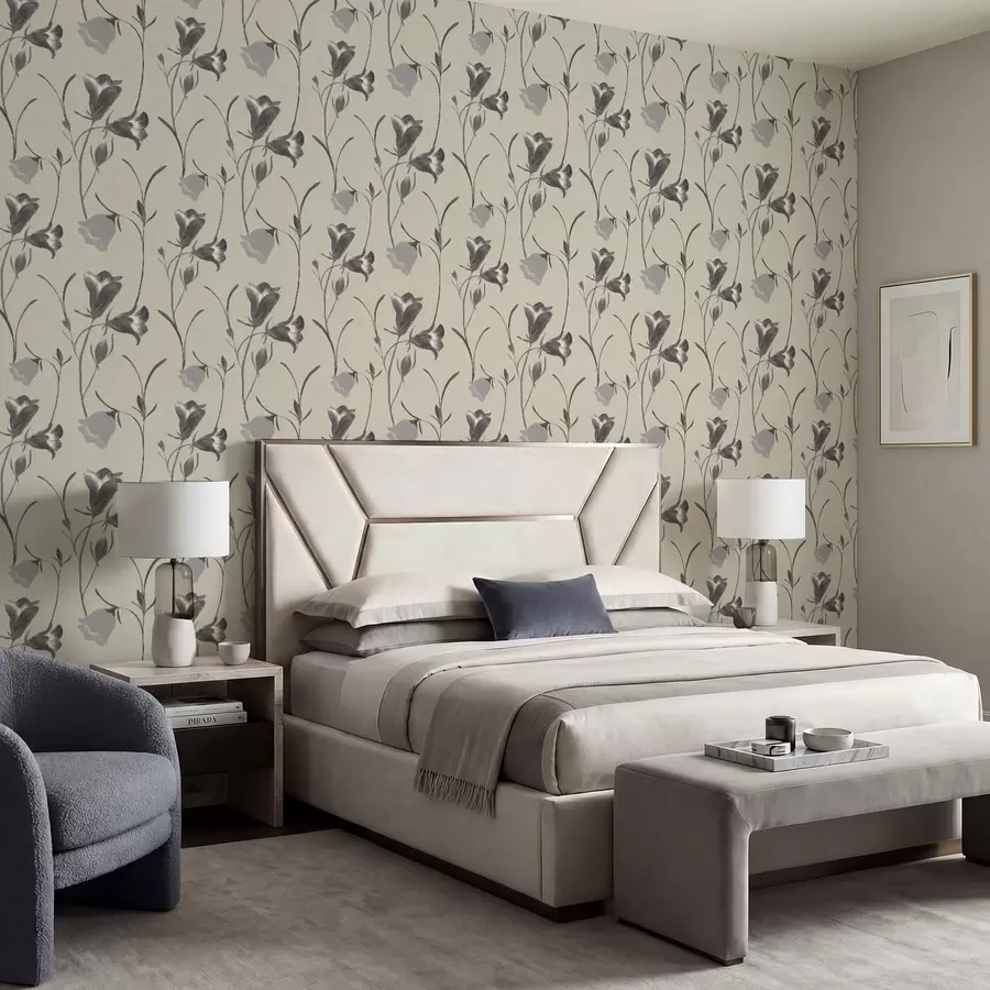 murales de pared Flores grises en forma de campana sobre fondo beige claro. a01119