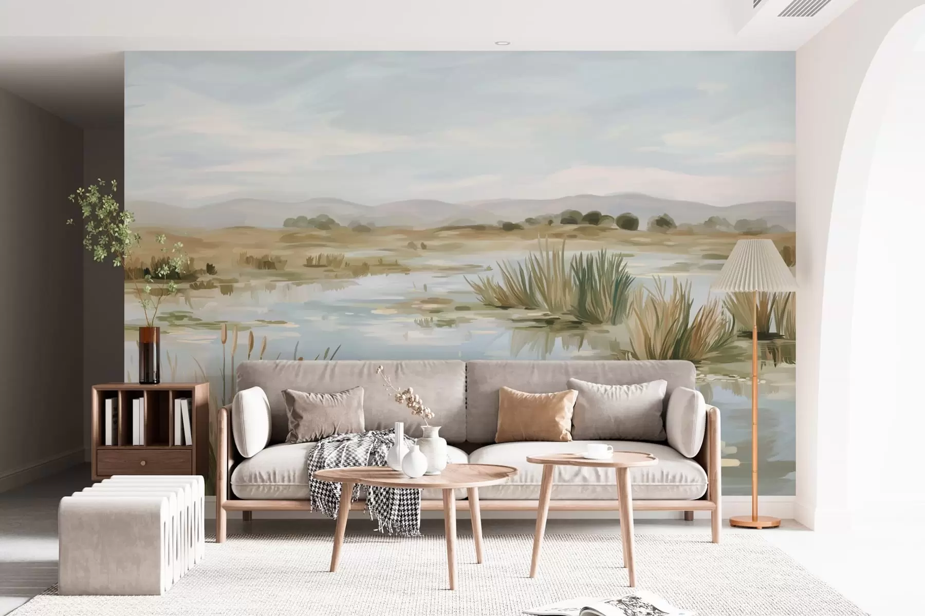 murales de pared Lago tranquilo y apacible, paisaje pintoresco. w05214