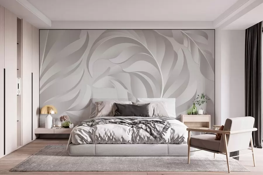 murales de pared Plumas grandes con textura en tonos nacarados. w05231v2
