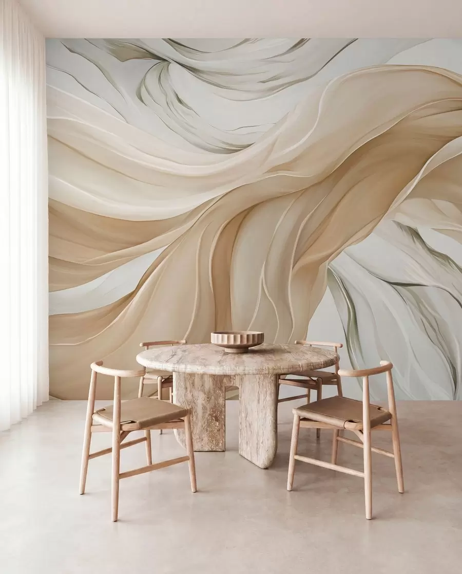 murales de pared Ondulaciones fluidas de tela beige w05152