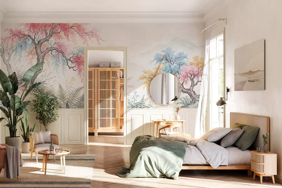 murales de pared Jardín pintado con colores vivos en un muro de hormigón. w05246