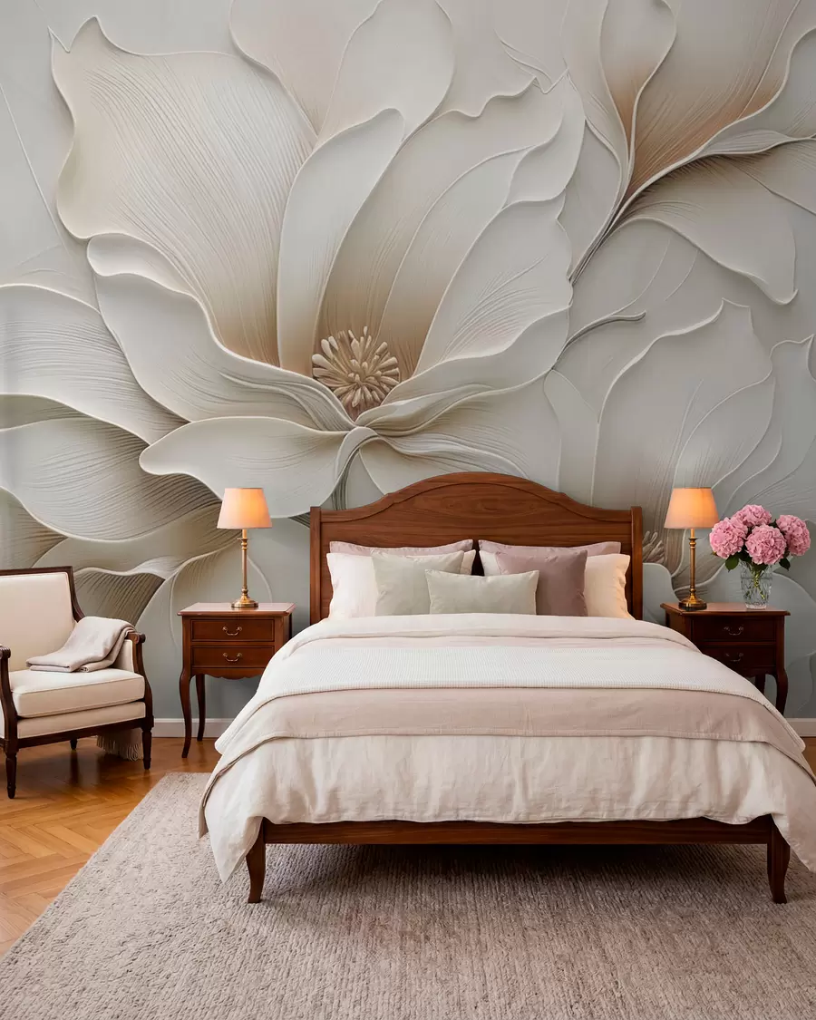 murales de pared Primer plano de relieve con flores beige en relieve w05269