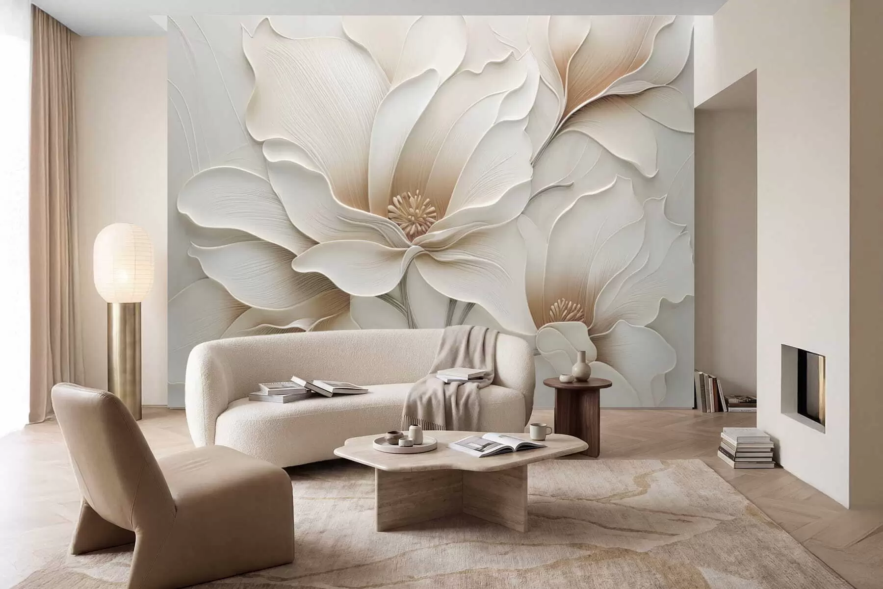 murales de pared Primer plano de relieve con flores beige en relieve w05269
