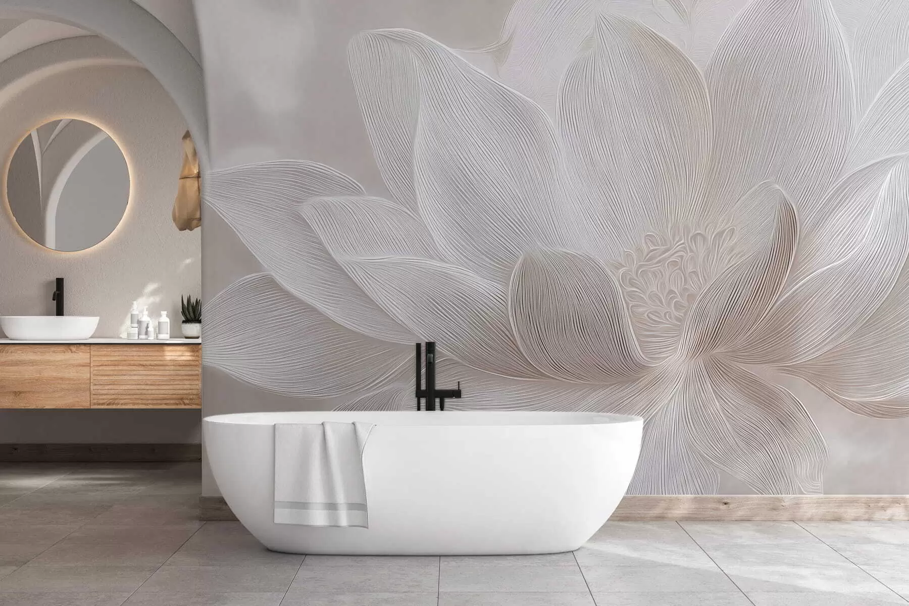 murales de pared Olas abstractas fluidas en tonos beige claro. w05266