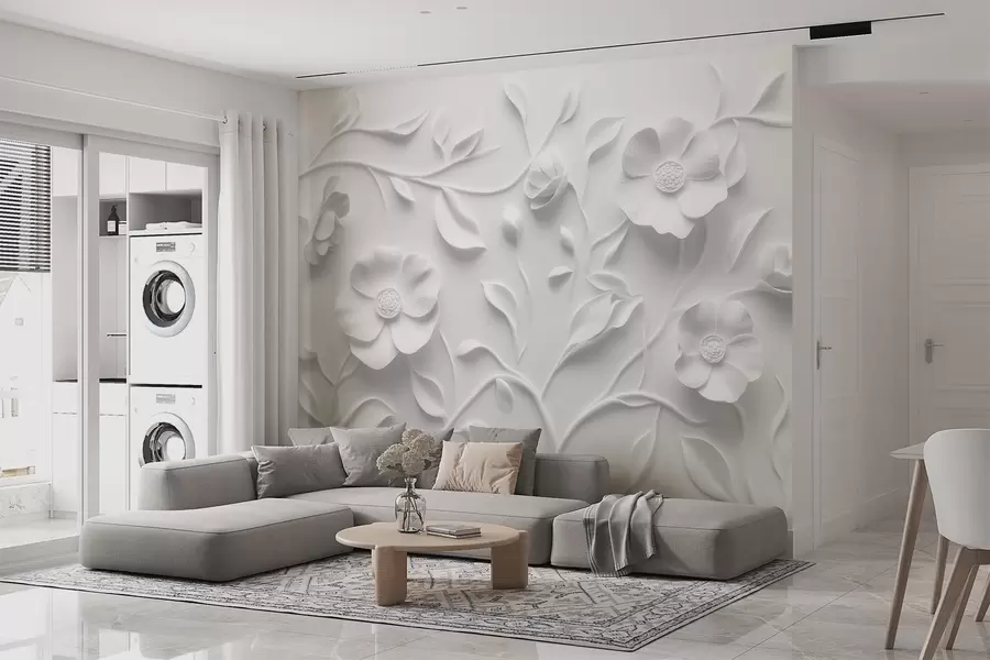 murales de pared Adorno floral en relieve gris w09710