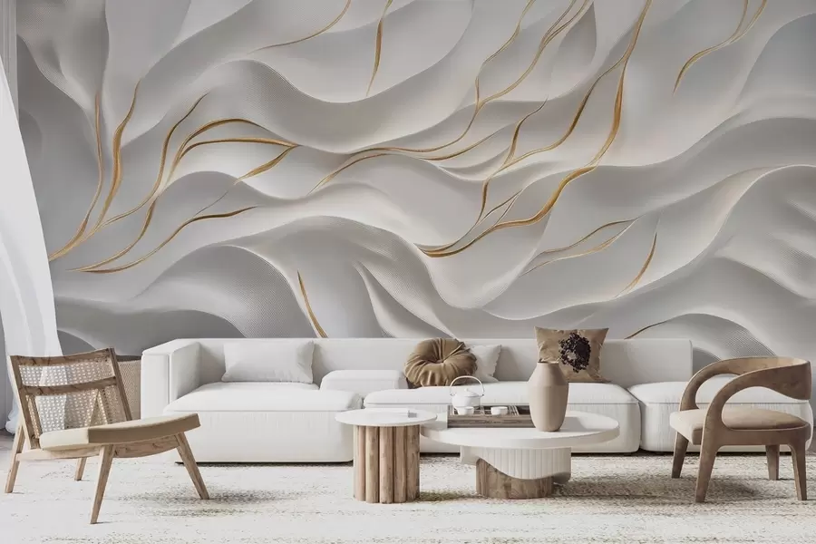 murales de pared Ondas en relieve grises con detalles en amarillo w09724