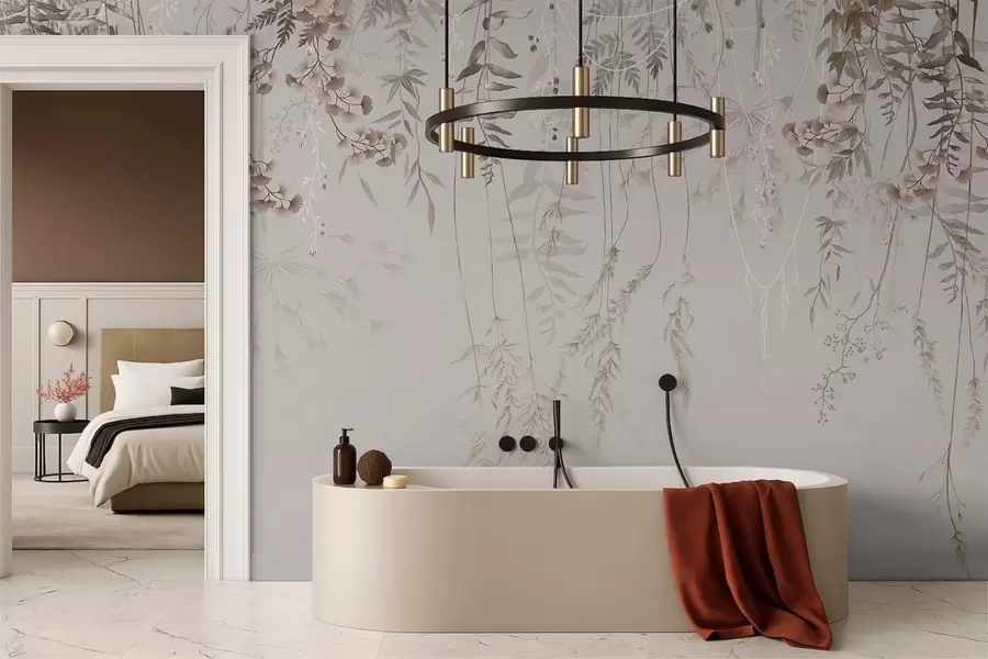 murales de pared Delicadas hierbas colgantes sobre un fondo claro. w05320v2