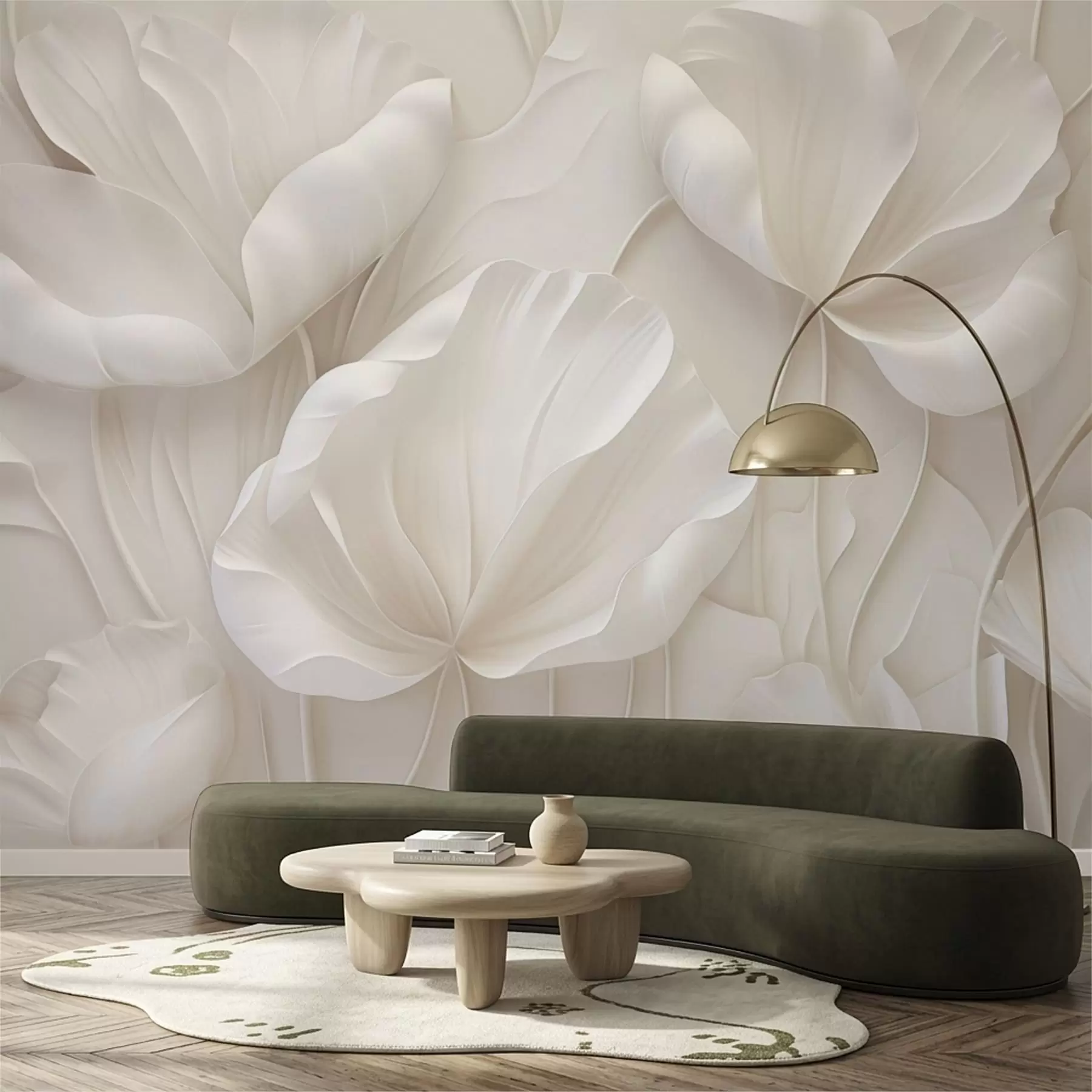 murales de pared Flores esculpidas con pétalos suaves w05355