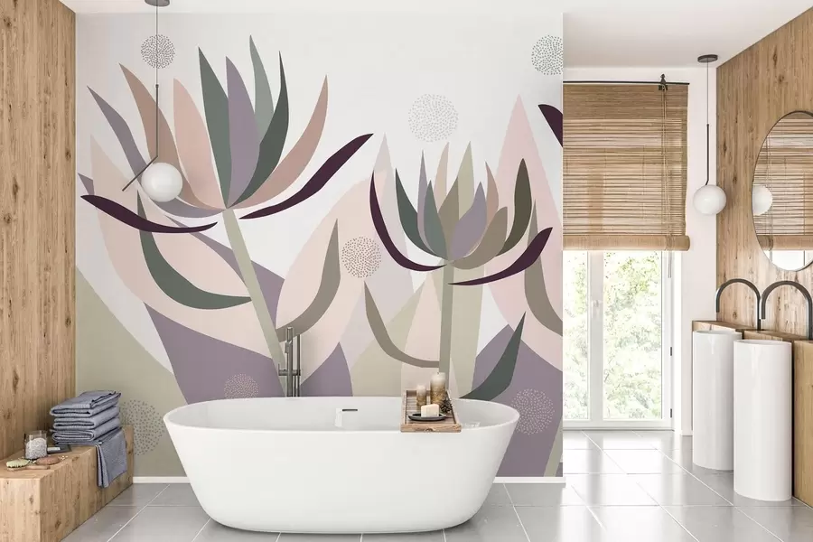 murales de pared flores de protea estilizadas en estilo primitivo w05236