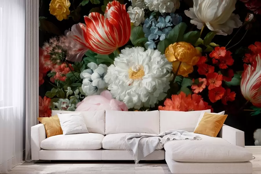 murales de pared Lujoso arreglo floral inspirado en un jardín primaveral w09676