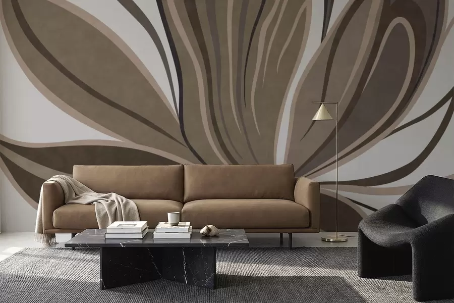 murales de pared Flor estilizada con líneas fluidas en tonos marrones w05147