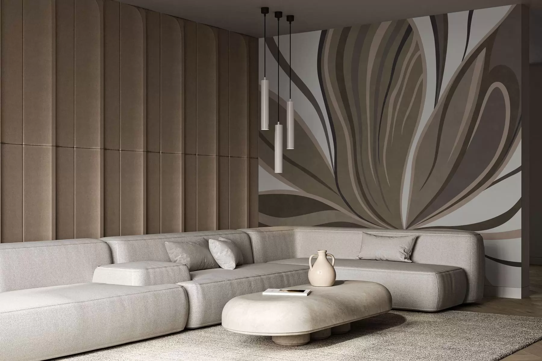 murales de pared Flor estilizada con líneas fluidas en tonos marrones w05147