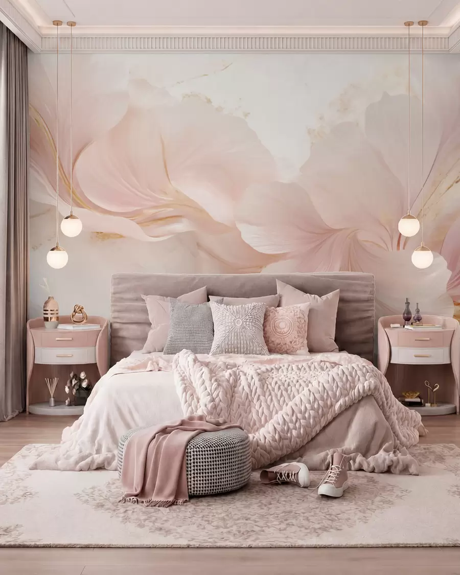 murales de pared Flores de color rosa pálido sobre un fondo claro w05357