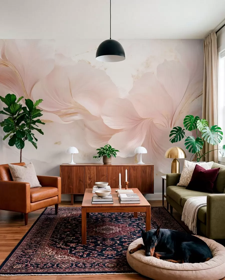 murales de pared Flores de color rosa pálido sobre un fondo claro w05357