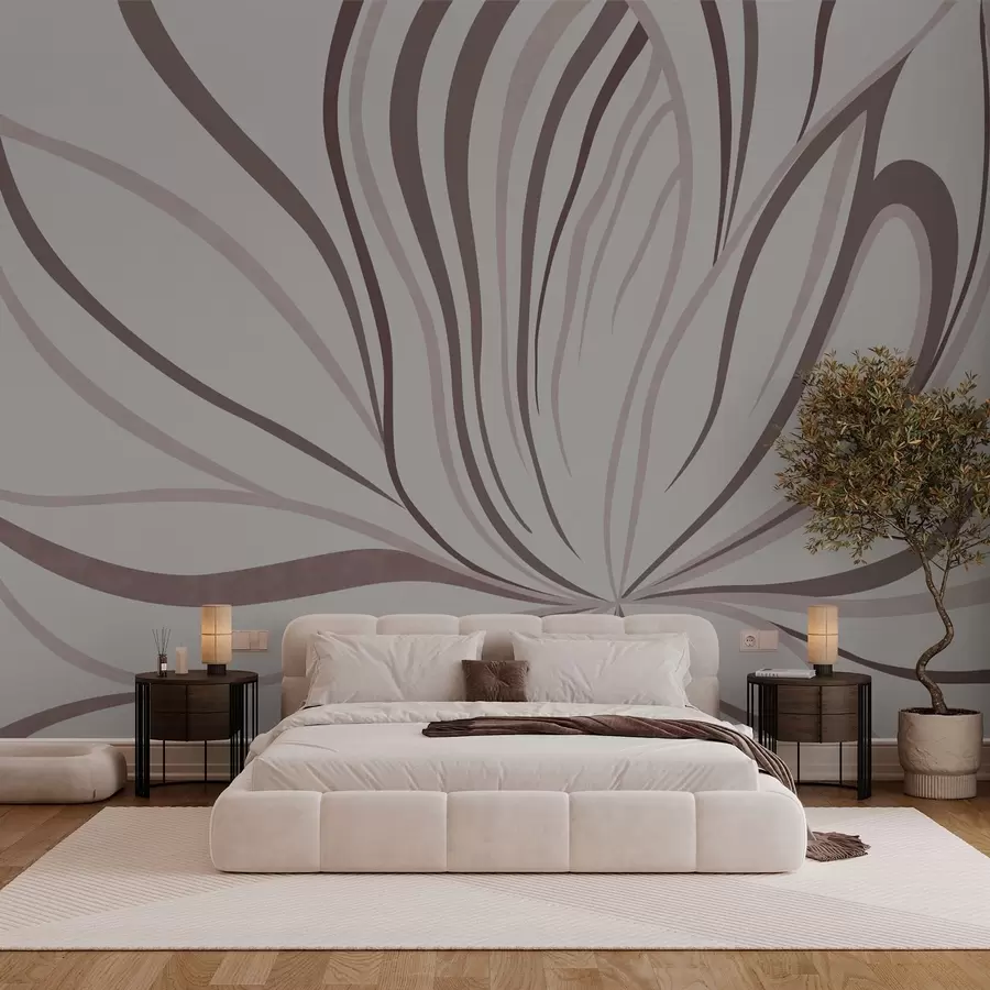 murales de pared Flor estilizada con líneas suaves en tonos rosa y beige w05392v1