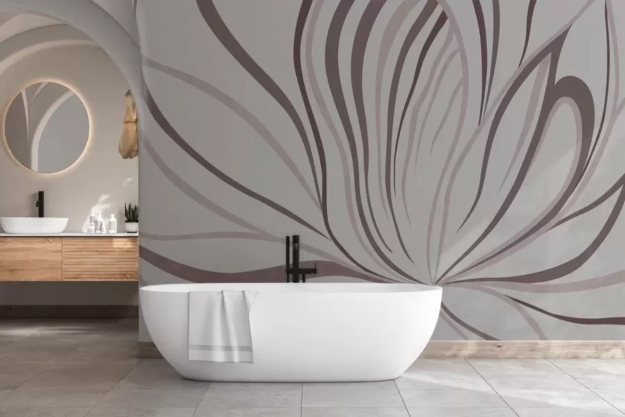 murales de pared Flor estilizada con líneas suaves en tonos rosa y beige w05392v1