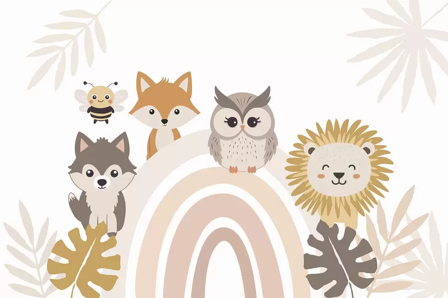 murales de pared Animales adorables cerca del arcoíris w05399