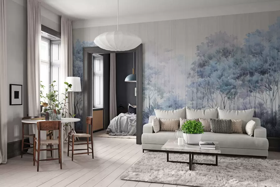 murales de pared Bosque frondoso y líneas w05442v1