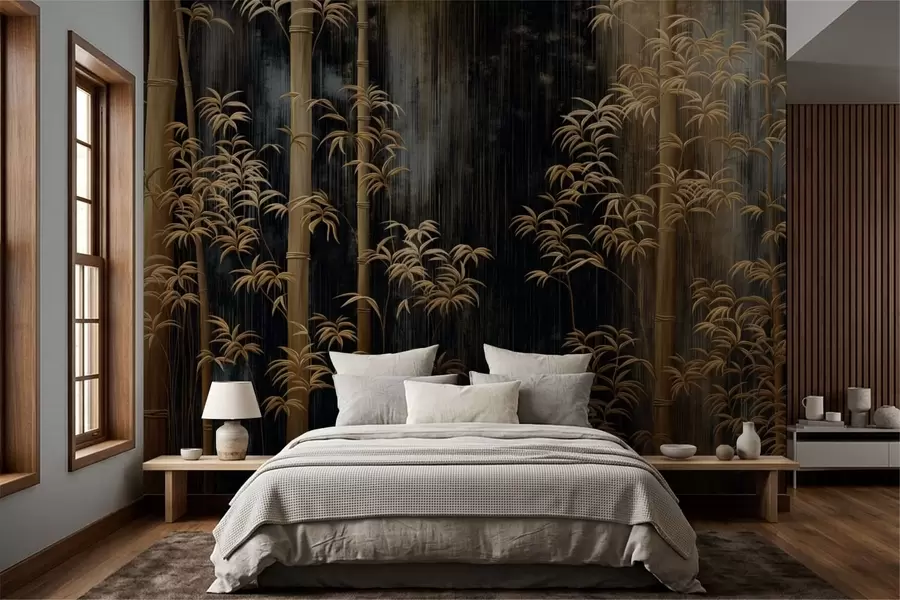murales de pared Bambú oscuro sobre fondo negro w05120