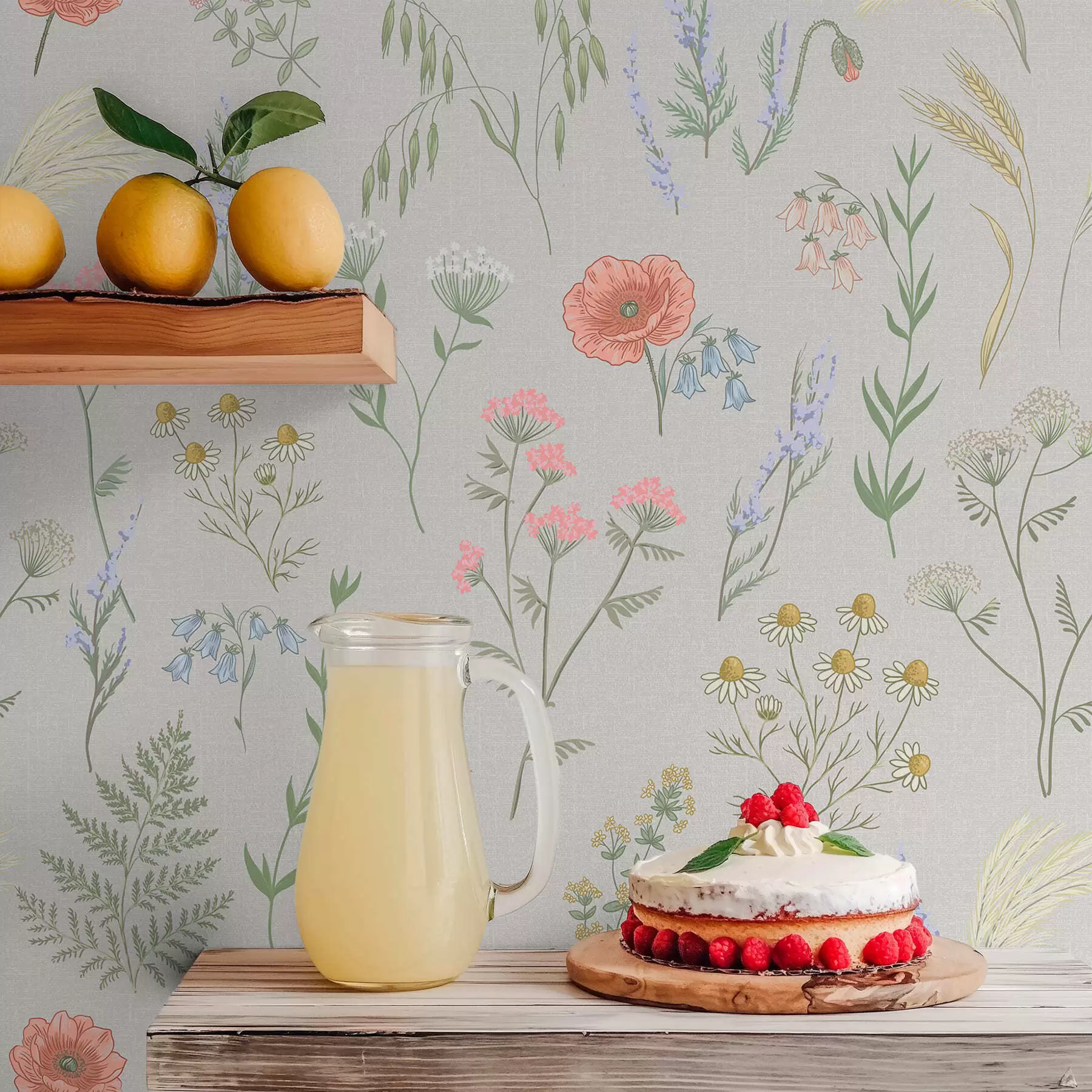 murales de pared Delikado estampado de flores silvestres sobre fondo claro a01152