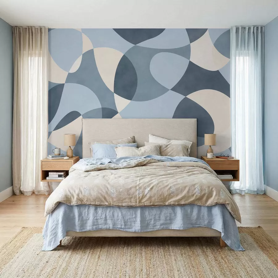 murales de pared Motivo abstracto con formas redondeadas en tonos azules w05149v2