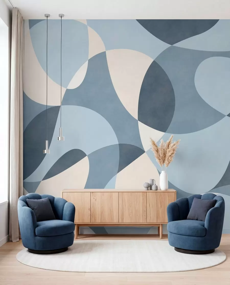 murales de pared Motivo abstracto con formas redondeadas en tonos azules w05149v2