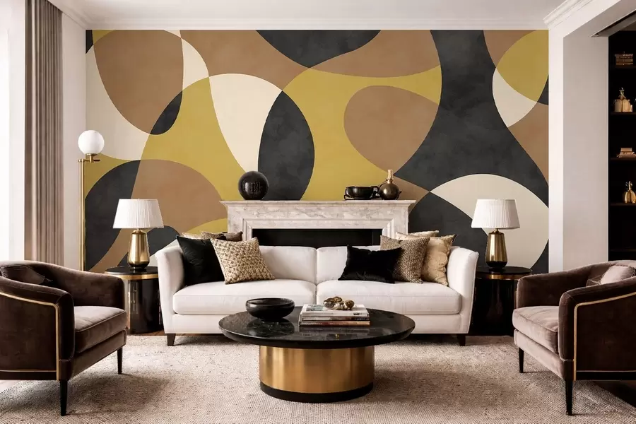 murales de pared Motivo abstracto con formas fluidas y contrastes w05149