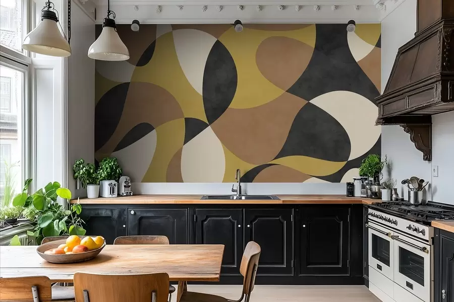 murales de pared Motivo abstracto con formas fluidas y contrastes w05149