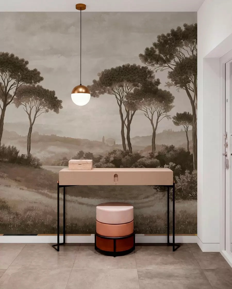 murales de pared Paisaje con árboles en tonos sepia vintage w05122v2