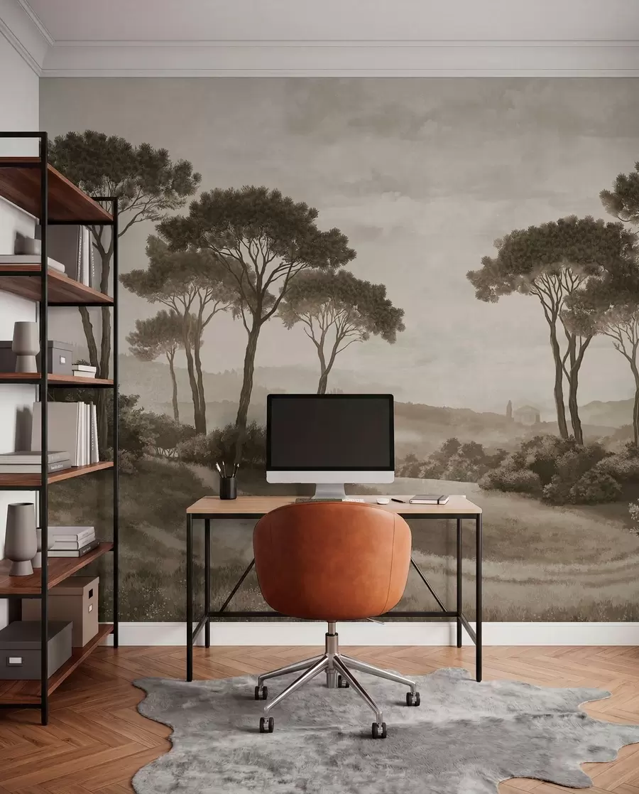 murales de pared Paisaje con árboles en tonos sepia vintage w05122v2