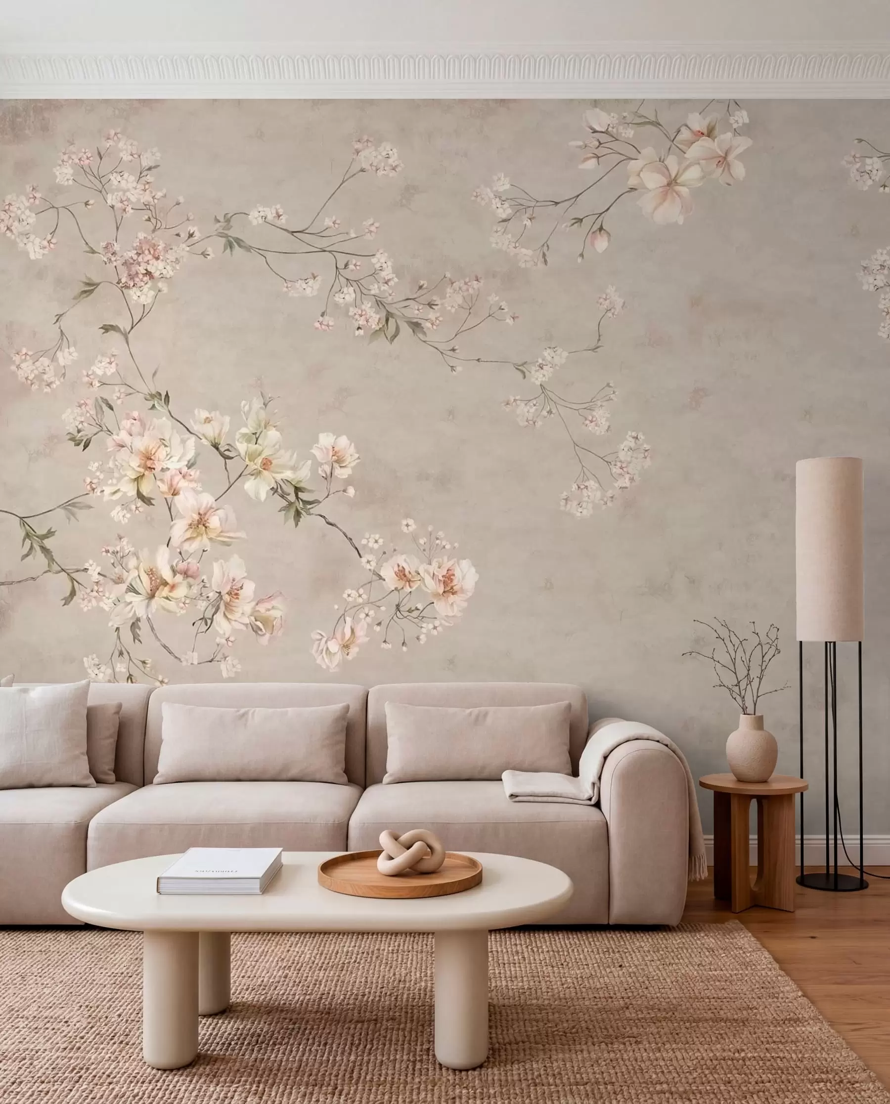 murales de pared Ramas floridas en gris pardo w05427