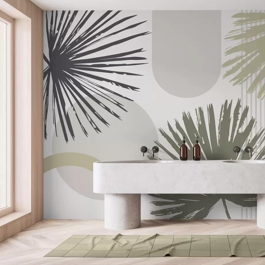 murales de pared Abstracción con siluetas vegetales y geométricas w05505v2