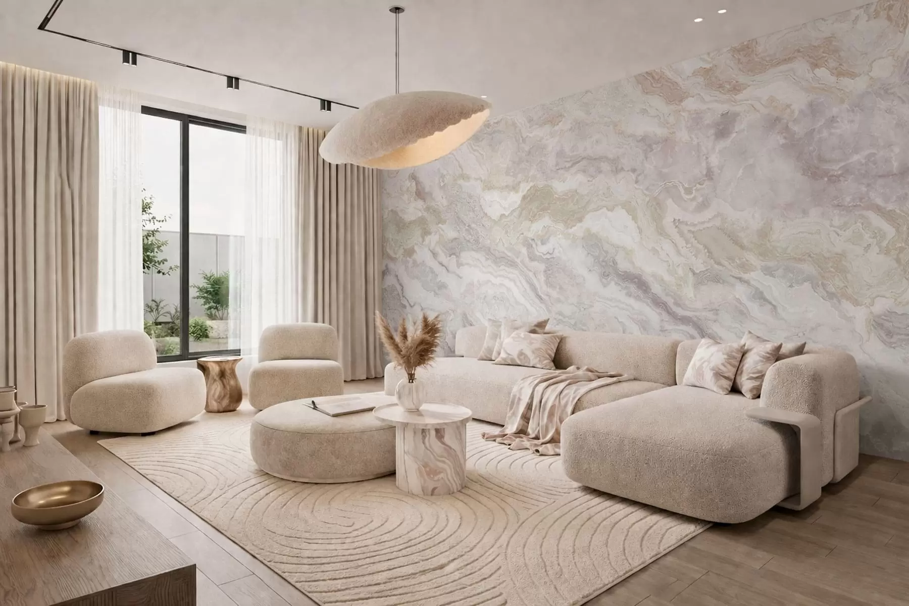 murales de pared Ónix claro con capas fluidas en tonos beige y gris w05430