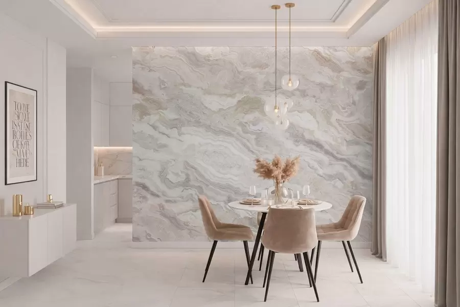 murales de pared Ónix claro con capas fluidas en tonos beige y gris w05430