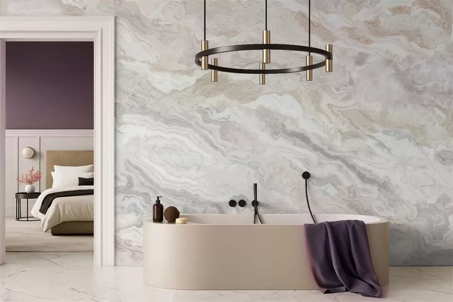 murales de pared Ónix claro con capas fluidas en tonos beige y gris w05430