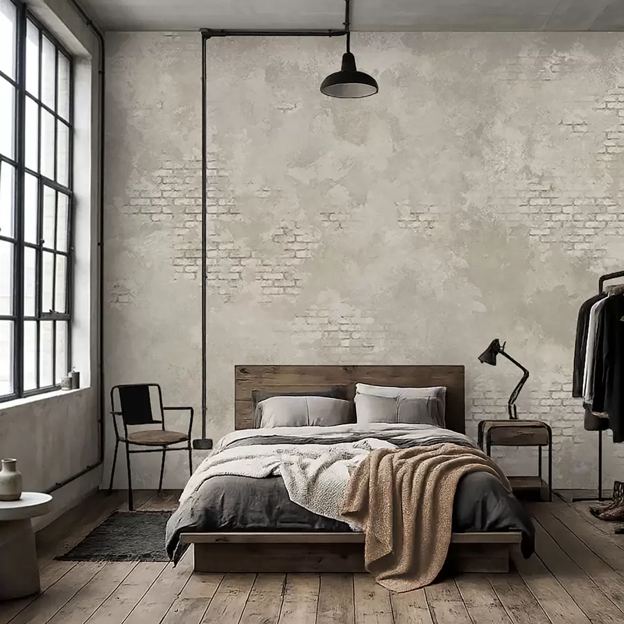 murales de pared Yeso ligero de estilo grunge con zonas de ladrillo visto w05161v1