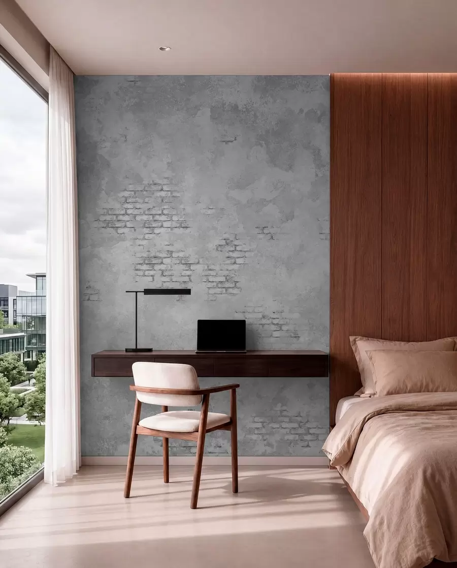 murales de pared Yeso gris de estilo grunge con zonas de ladrillo visto w05161v2