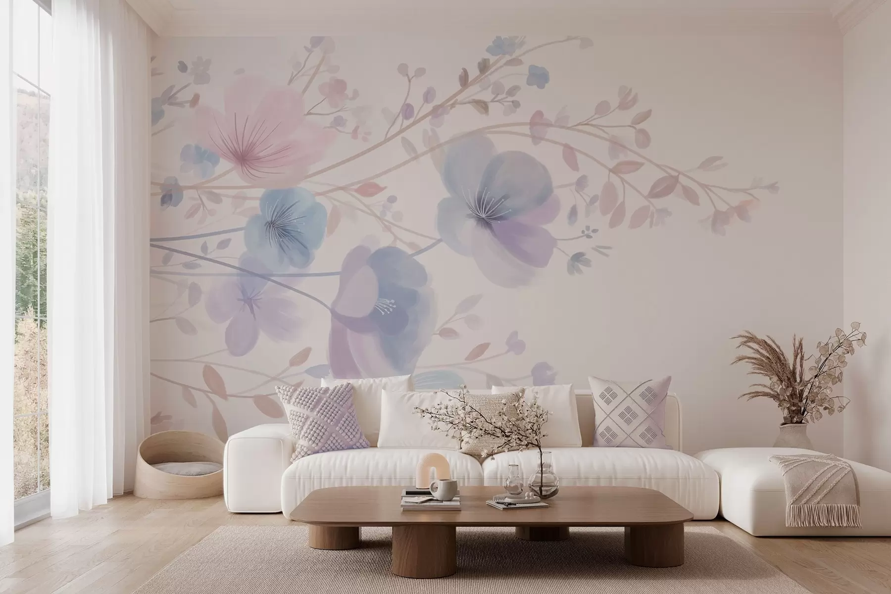 murales de pared delicadas flores silvestres sobre un fondo blanco w05388