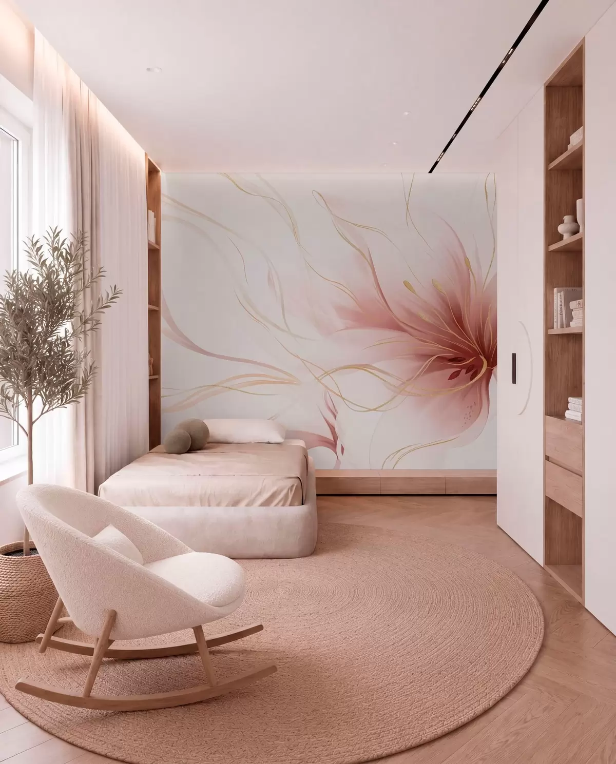 murales de pared Flor rosa en líneas fluidas w05428v1