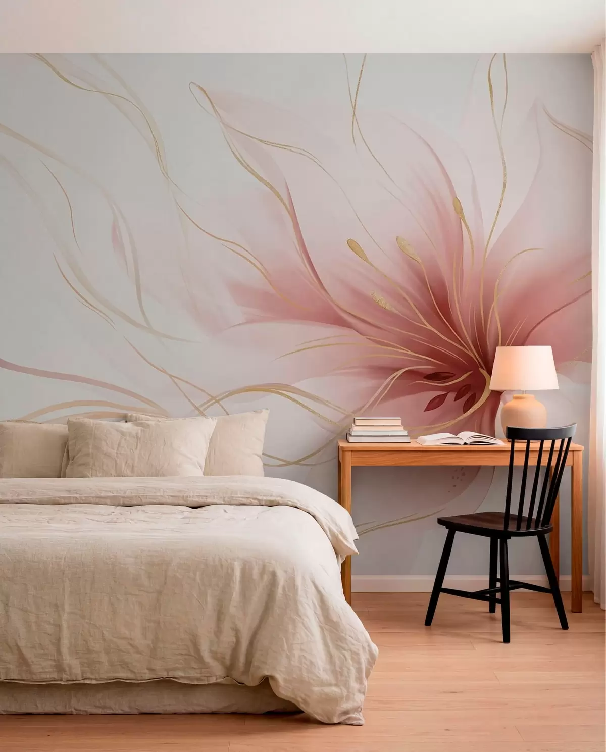 murales de pared Flor rosa en líneas fluidas w05428v1