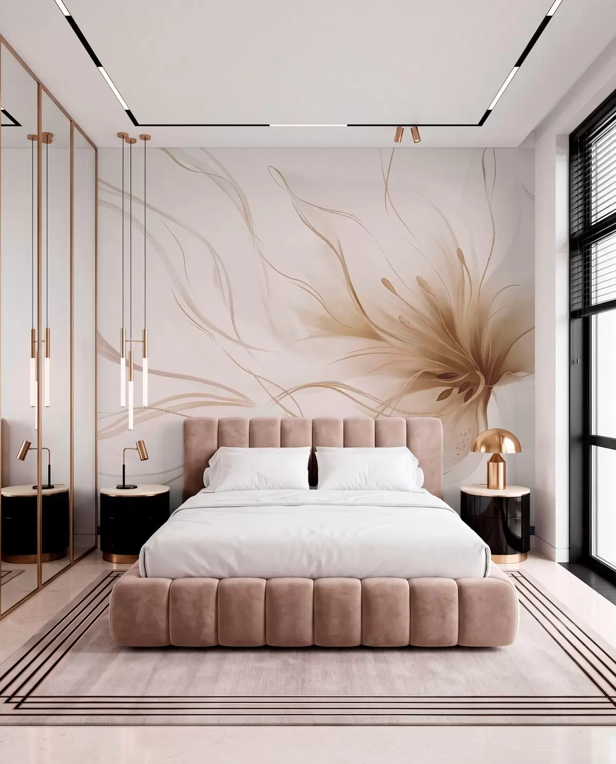 murales de pared Flor beige de líneas fluidas w05428v2