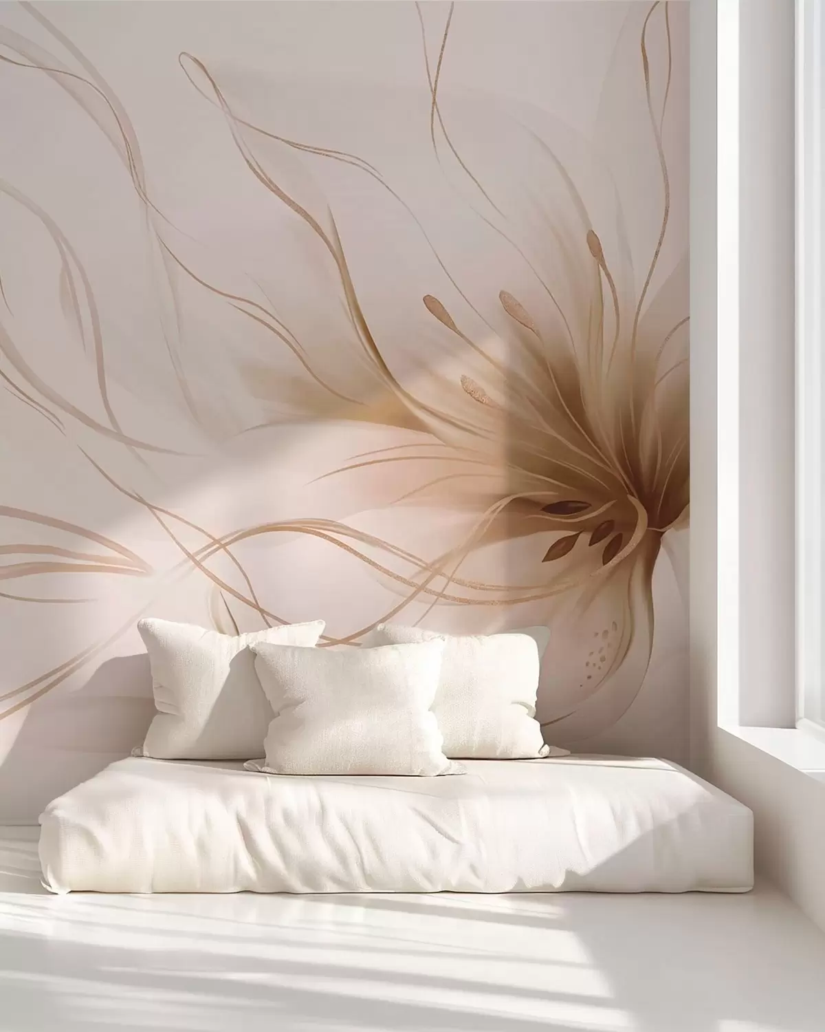 murales de pared Flor beige de líneas fluidas w05428v2