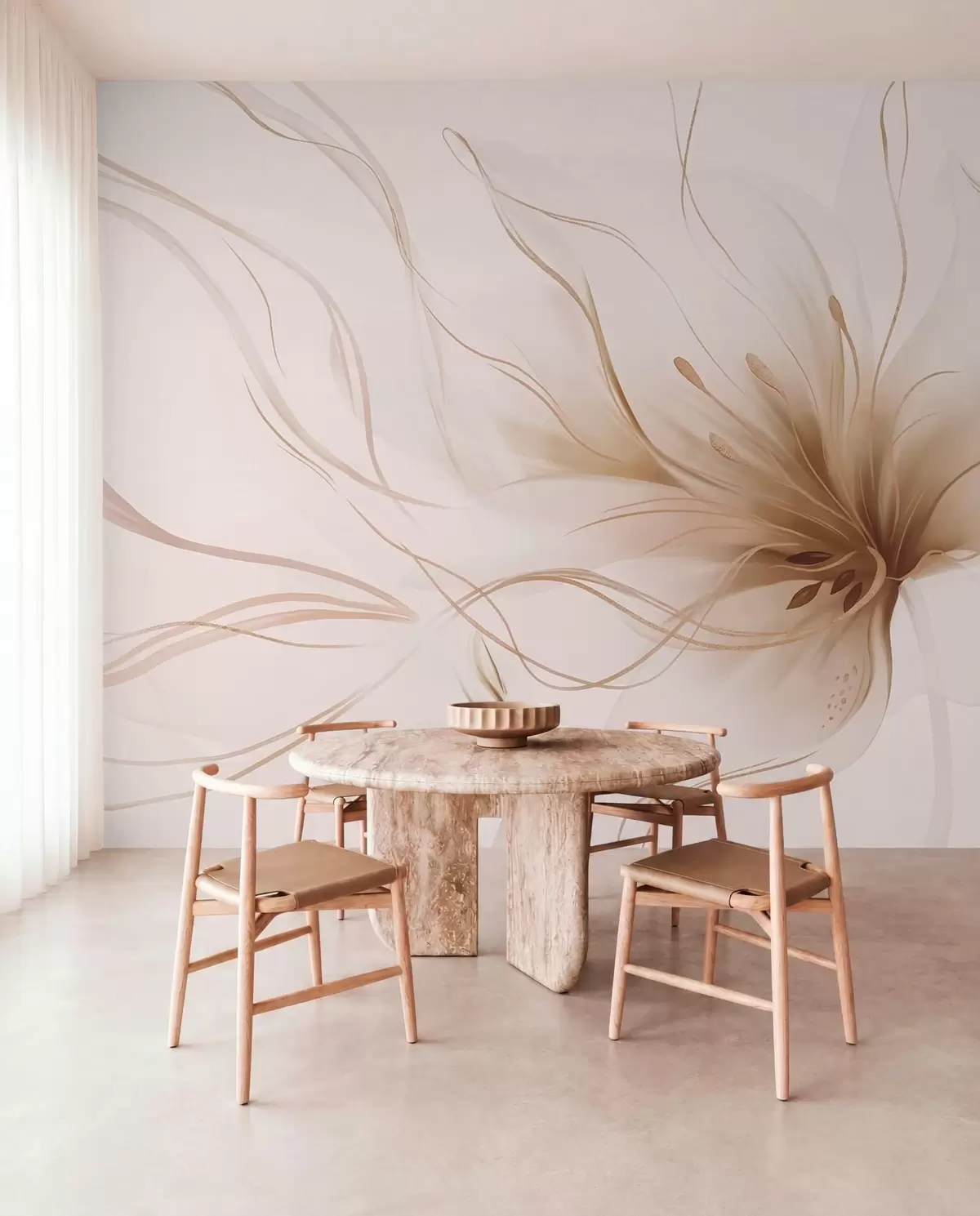 murales de pared Flor beige de líneas fluidas w05428v2